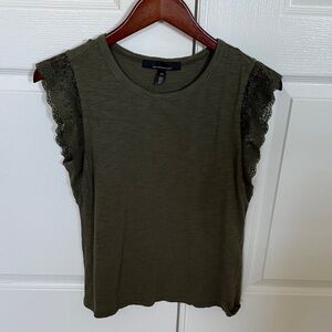 White House Black Market Olive Lace Sleeve Top